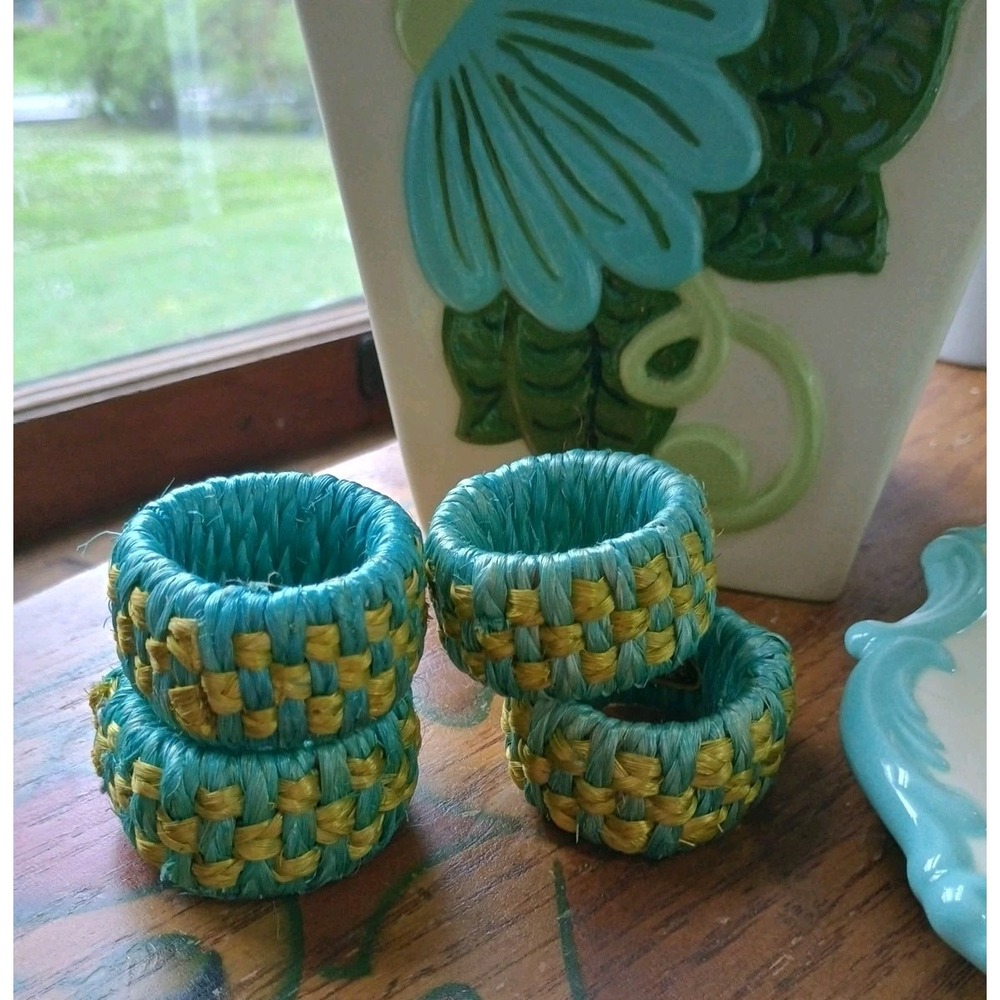 Vintage‎ Woven Napkin Ring by Paul Marshall Philipines Green Blue Retro